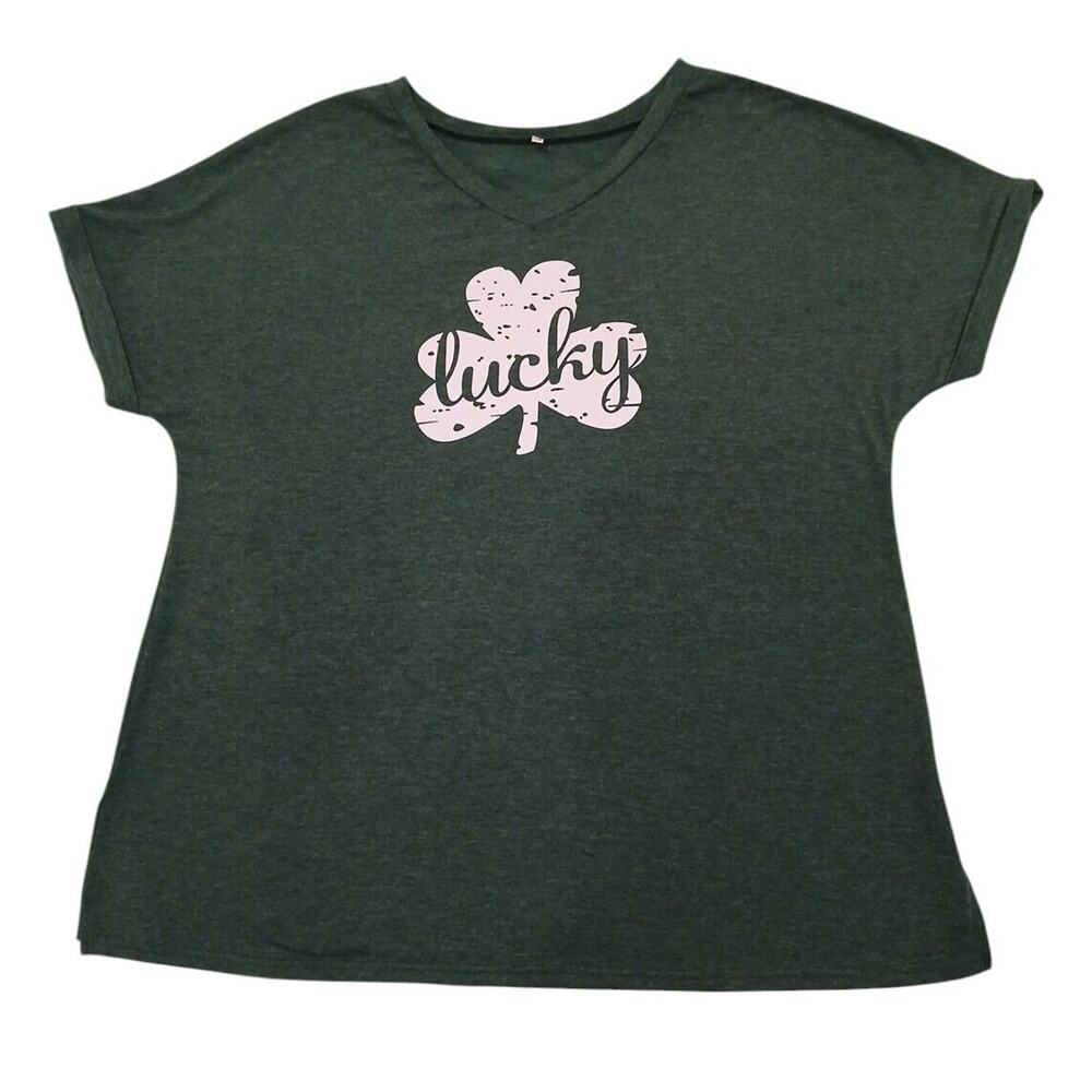 St Patrick Irish Lucky Clover T-SHIRT Plus Sz 18 Green Short Sleeve Holiday Luck